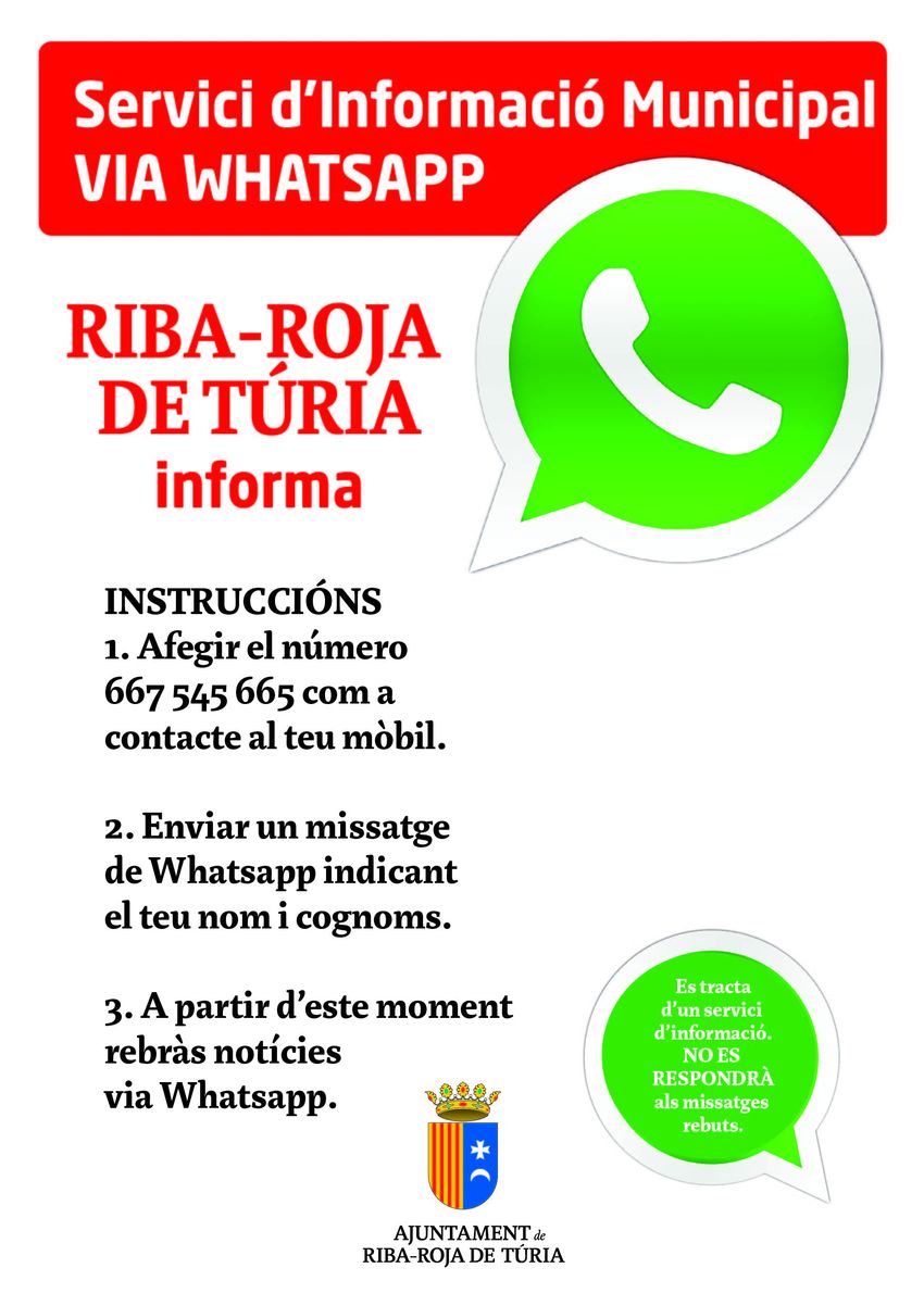 L'Ajuntament de Riba-roja llança un nou butlletí informatiu digital via WhatsApp