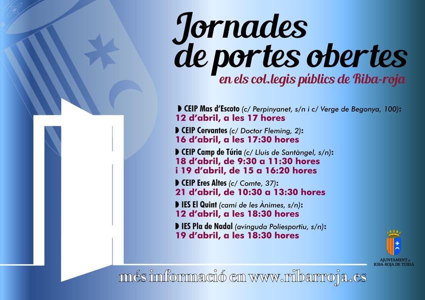 Los colegios p�blicos de Riba-roja celebran durante el mes de abril sus Jornadas de Puertas Abiertas