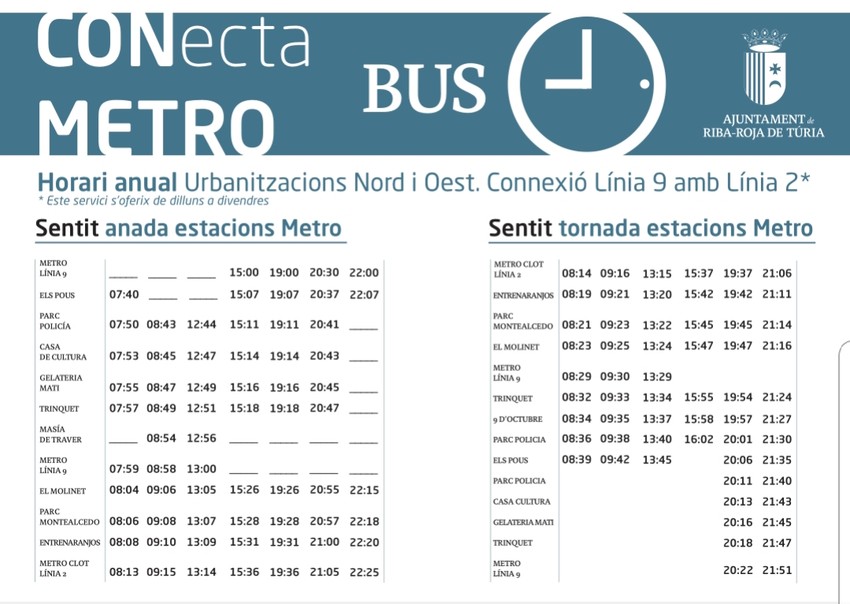 Riba-roja ampl�a el servicio gratuito del CONECTA-METRO en horario vespertino a las urbanizaciones de la zona Norte
